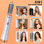 Ukliss 6 In 1 Electric Hair Dryer Brush White gold Blow Dryer Comb Hair Curling Wand Detachable Brush Kit Negative Ion Curler