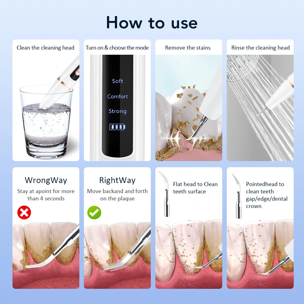 Electric Ultrasonic Teeth Tartar Cleaner Dental Scaler Tool for Oral Care Teeth Whitening Stain & Plaque Removal