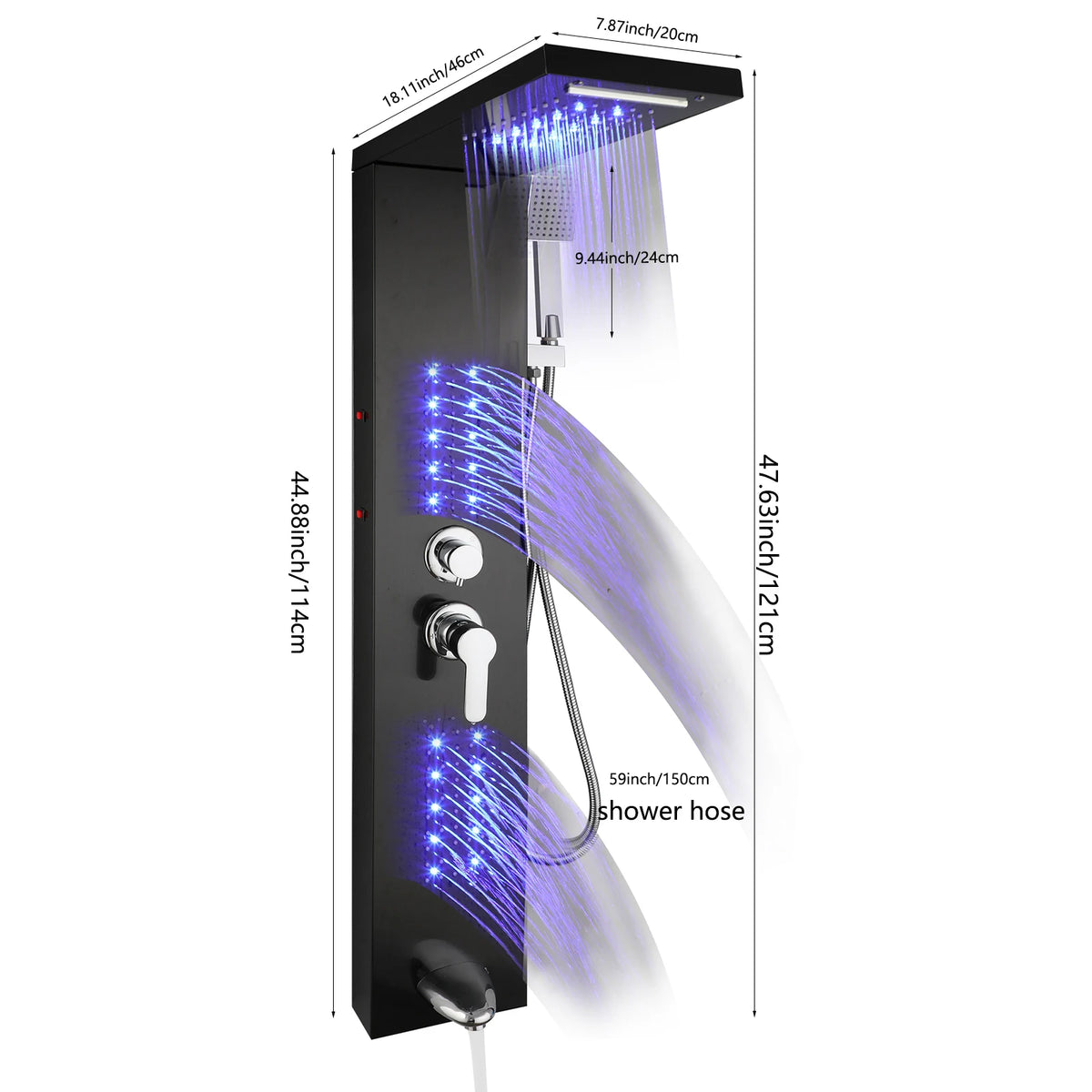 KEMAIDI Shower Panel Bathroom Shower Tower w/ LED Rainfall Waterfall Shower Head Body Massage Jet Shower Tub Spout Shower Column
