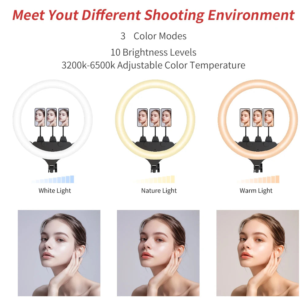 SH Upgrade 18inch Ring Light  Selfie LED Video Lamp With Tripod Stand Phone Clip For YouTube Live Light Photo Photography Studio