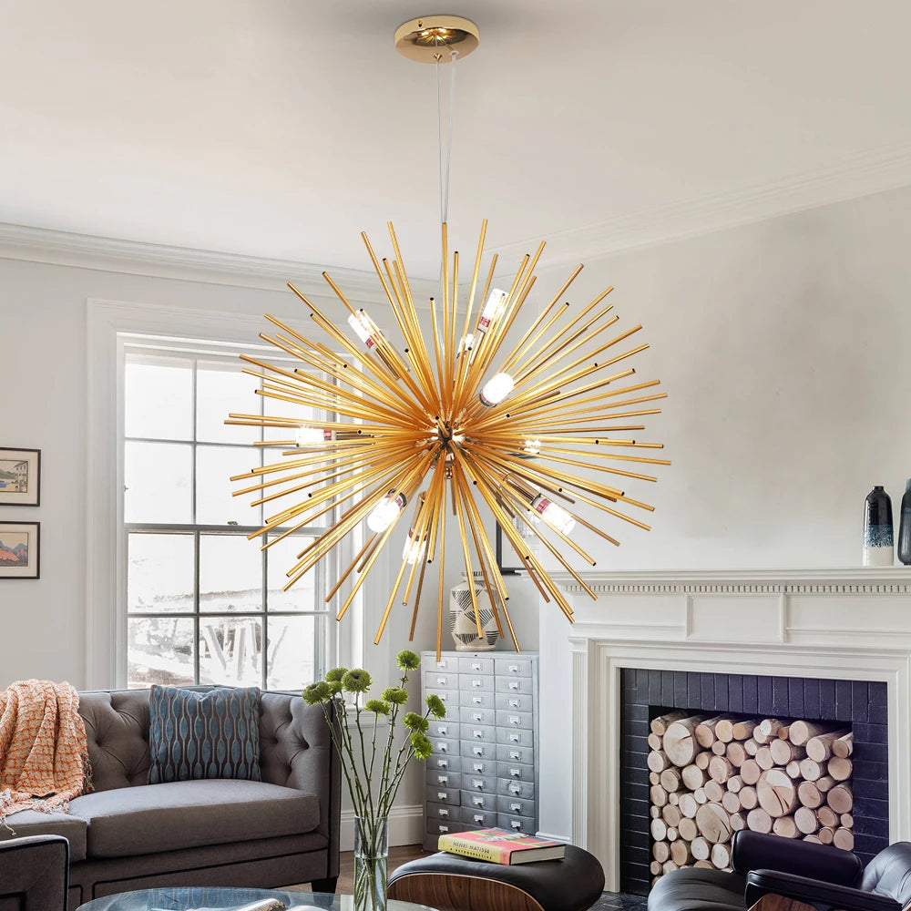 Led Firework Gold Chandelier Modern Pendant Light Ceiling Lamp Dining Room Kitchen Island Nordic Luminaire Home Decor Fixture