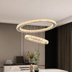 Modern Led  Pendant Light Luxury Crystal Rings Dimmable Chandelier Hanging Lustre Ceiling Lamp Living Dining Room Decor Fixture