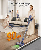 Laresar V11 NEW 650W 75000PA Ultra-Strong Cordless Vacuum Cleaner,90 Min Long Runtime,Removable Battery & Smart Display Vacuum