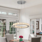 Modern Led  Pendant Light Luxury Crystal Rings Dimmable Chandelier Hanging Lustre Ceiling Lamp Living Dining Room Decor Fixture