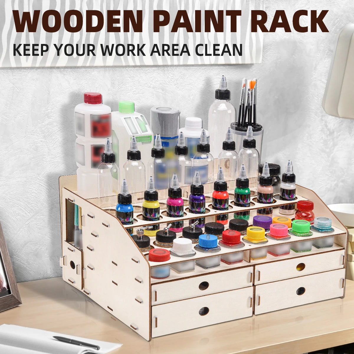 OPHIR Wood Paint Rack with Marker Pen Storage Rack Artist Supply Paint Rack Stand for Miniature Model Paint Acrylic Paint MG062