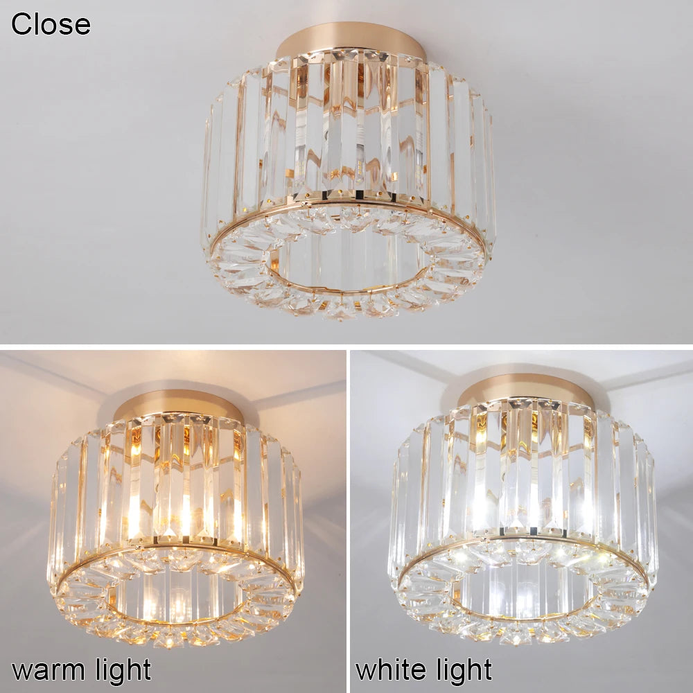 Modern Crystal Ceiling Light Flush Mount Ceiling Chandeliers Lamp LED Bedroom Corridor Entrance Lighting Fixtures E27 Gold Black