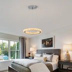 Modern Led  Pendant Light Luxury Crystal Rings Dimmable Chandelier Hanging Lustre Ceiling Lamp Living Dining Room Decor Fixture
