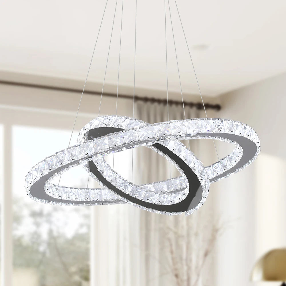 Modern Led  Pendant Light Luxury Crystal Rings Dimmable Chandelier Hanging Lustre Ceiling Lamp Living Dining Room Decor Fixture