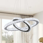 Modern Led  Pendant Light Luxury Crystal Rings Dimmable Chandelier Hanging Lustre Ceiling Lamp Living Dining Room Decor Fixture