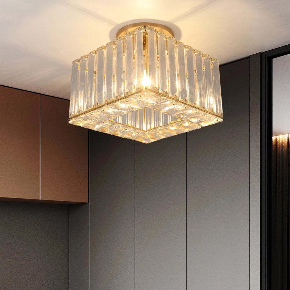 Modern Crystal Ceiling Light Flush Mount Ceiling Chandeliers Lamp LED Bedroom Corridor Entrance Lighting Fixtures E27 Gold Black